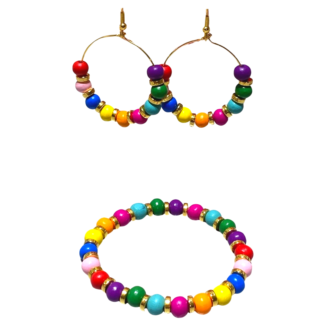 Colorful Wood Bead Bracelet Set